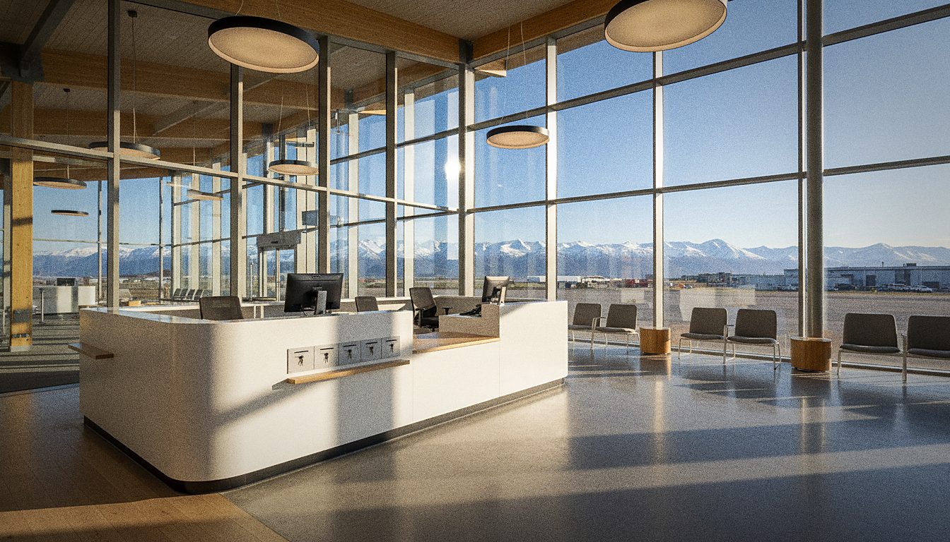 Comptoir de location de voiture dans un hall d'aéroport arctique