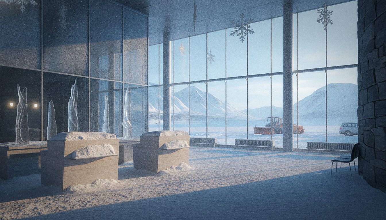 Comptoir de location de voiture dans un terminal d'aéroport arctique enneigé