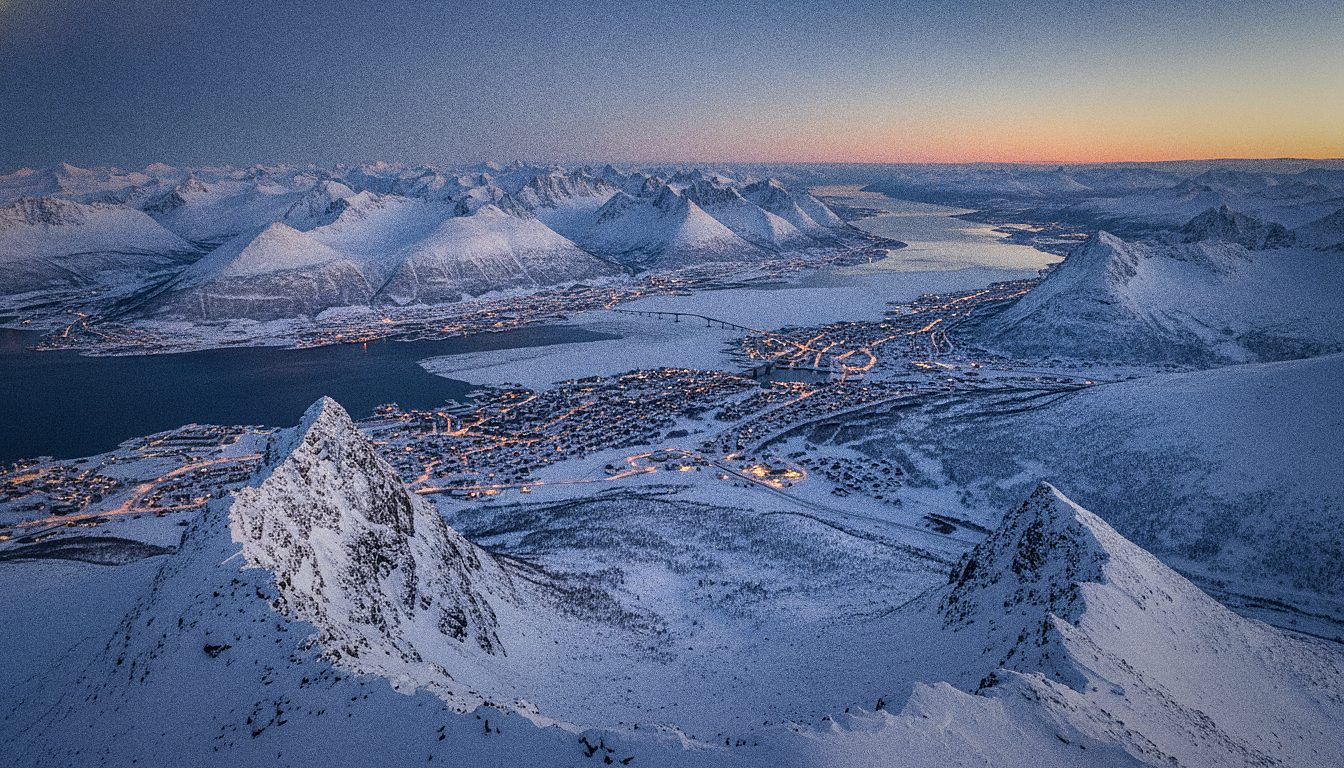 Vue panoramique sur Tromsø et ses fjords depuis le sommet du mont Storsteinen