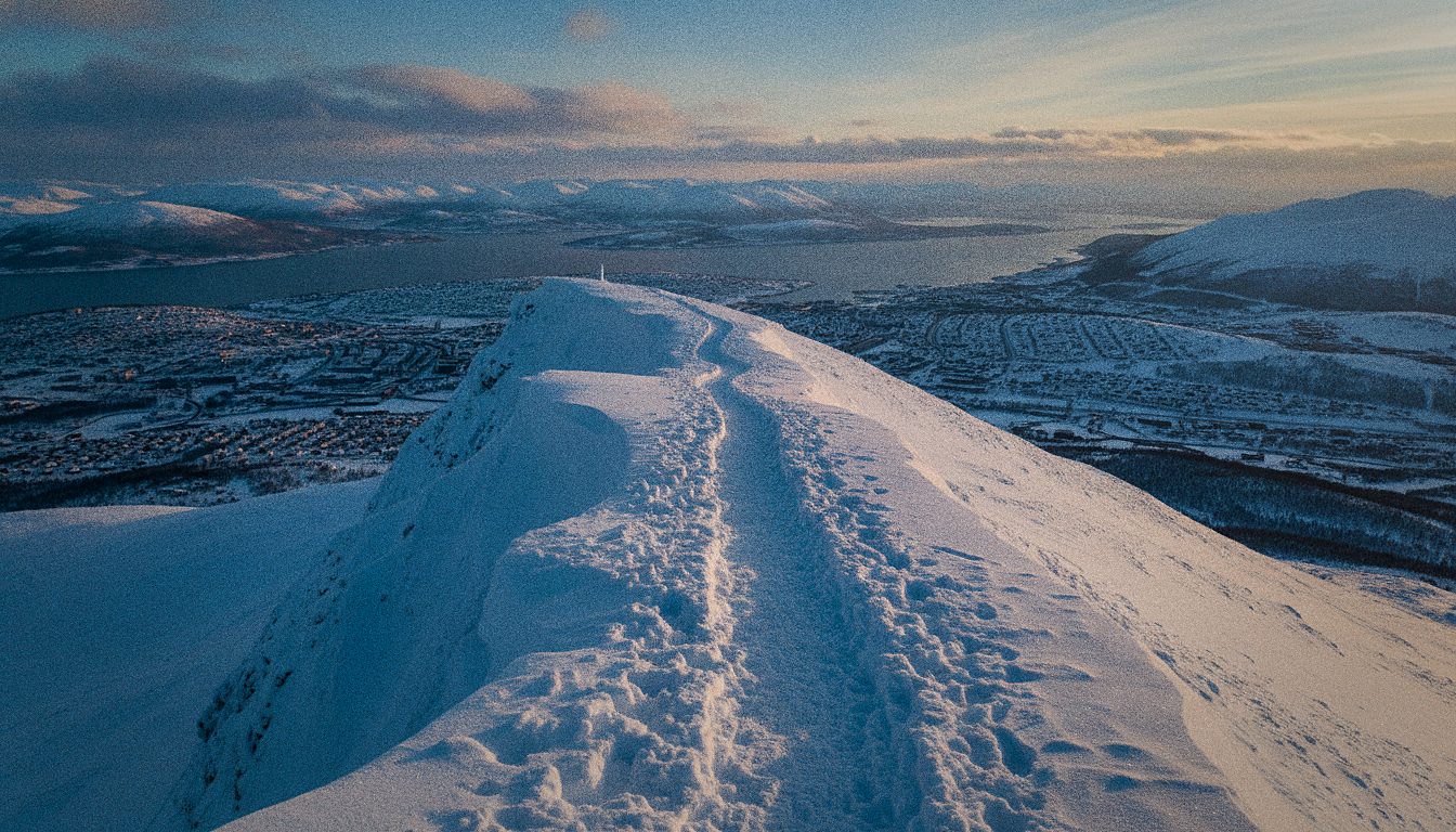 Sentier de randonnée sur la crête du Fløya avec vue sur Tromsø, été
